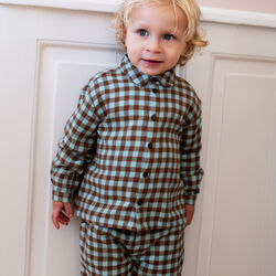 Brushed Collar Shirt, coffee checks, Serendipity