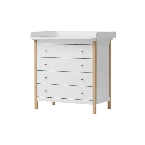 Wood puslekommode 4 skuffer, hvid/eg, Oliver Furniture
