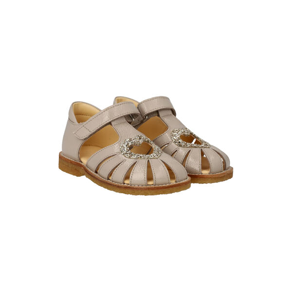 Hjertesandal med glitterhjerte, sand/champagne glitter, ANGULUS