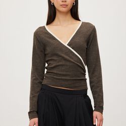 Merino Wool Wrap Cardigan Haze, dark brown melange, Rethinkit