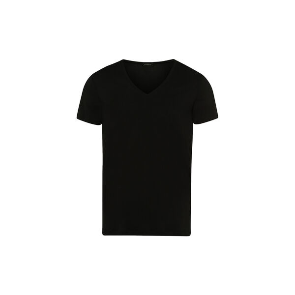 Cotton Superior SS Shirt V-Neck, black, HANRO