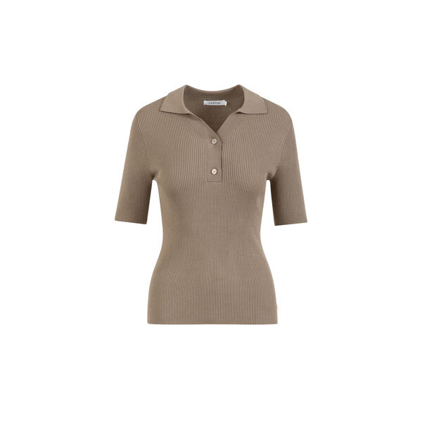 Rib knit polo, taupe sand, Coster Copenhagen