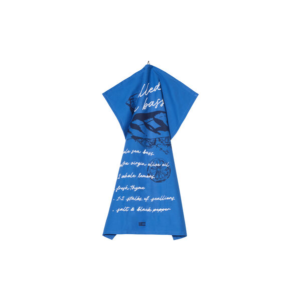 Grilled Sea Bass Organic Cotton Kitchen Towel, blue, Lexington