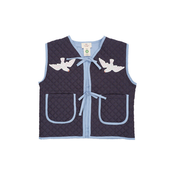 Checkered Quilted Vest w. Embroirdey, brown/blue check comb., Copenhagen Colors Organics