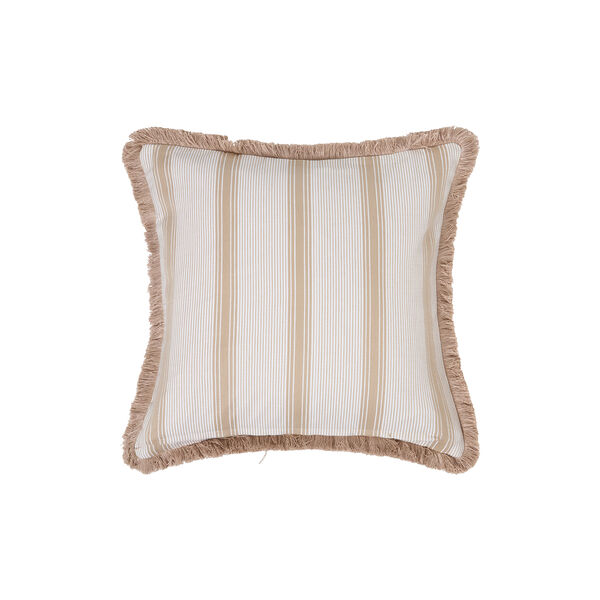 Striped Organic Cotton Fringe Pillow Cover, beige/white, Lexington