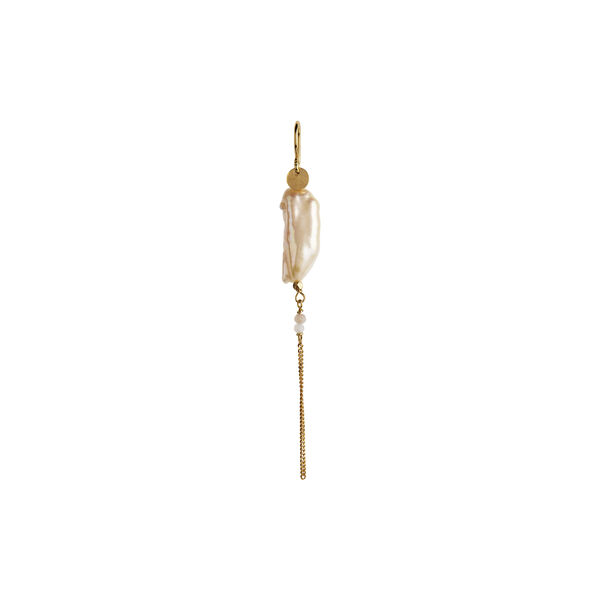 Long Baroque Pearl With Chain Earring White Sorbet Single, gold, Stine A Jewelry