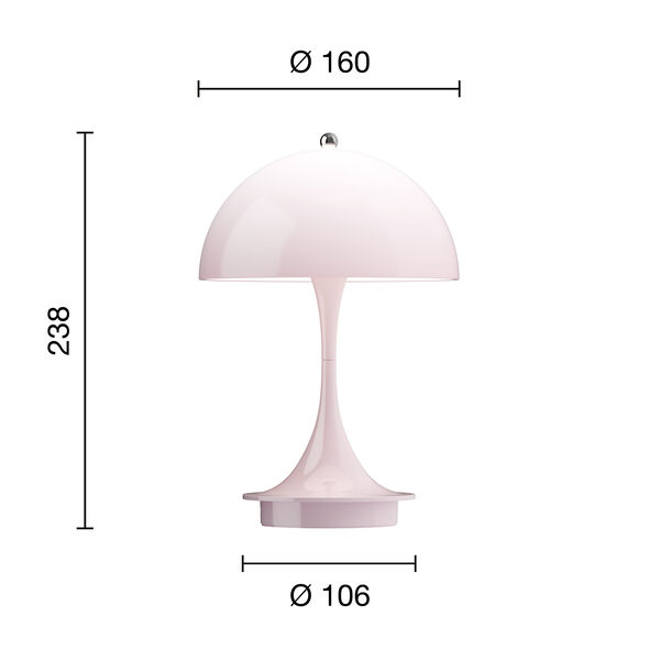 Panthella 160 Portable bordlampe, opal pale rose, Louis Poulsen