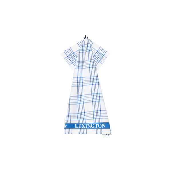 Checked Org Cotton Terry Kitchen Towel, white/blue, Lexington