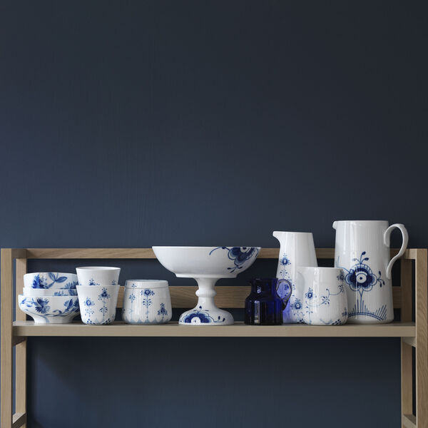 Blå Mega Riflet skål på fod 80 cl, Royal Copenhagen