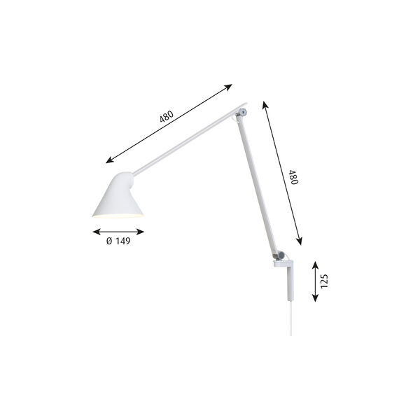 NJP lang v&aelig;glampe, hvid, Louis Poulsen