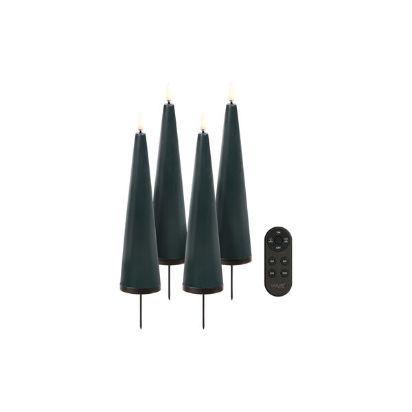 Giftbox w. spike, remote, LED cone candle 4-pack, pine green, Uyuni Lighting