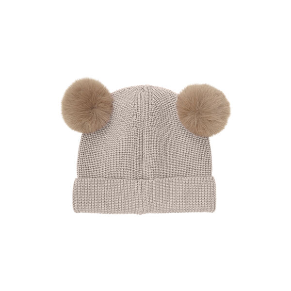 Beanie Wool Knit Pompoms, camel melange, HUTTEliHUT