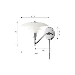 PH 3/2 v&aelig;glampe, krom, Louis Poulsen