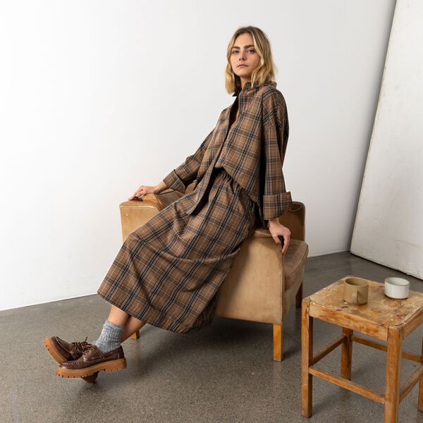 CC Heart ALIA loose shirt, golden brown check, Coster Copenhagen