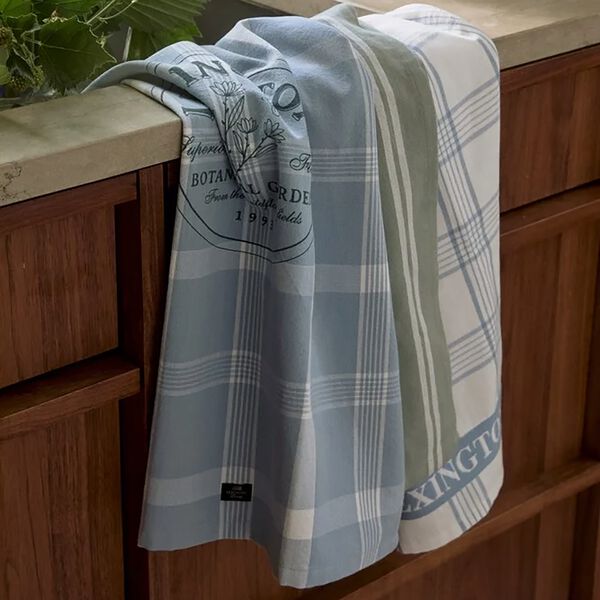 Botanical Checked Organic Cotton Kitchen Towel, blue/white, Lexington