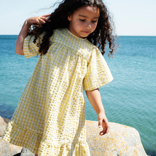 Flair Dress, lemon checks, Serendipity