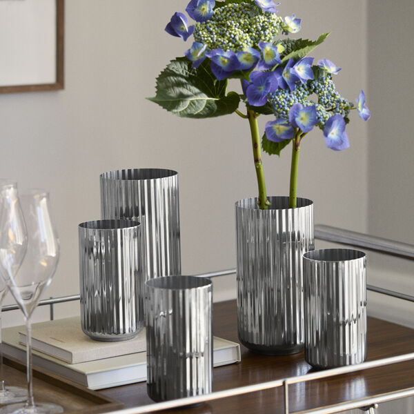 Lyngby Vase 15,5 cm, rustfrit st&aring;l, Lyngby Porcel&aelig;n