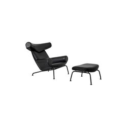 EJ 100 Ox Chair l&aelig;nestol med skammel, sort/sort, Fredericia Furniture