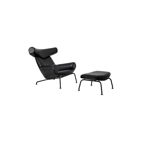 EJ 100 Ox Chair l&aelig;nestol med skammel, sort/sort, Fredericia Furniture