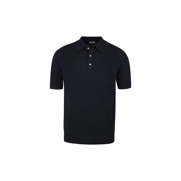 Polo Shirt Knitted Crochet Hemp / Supima Cotton, navy, Stenstr&ouml;ms