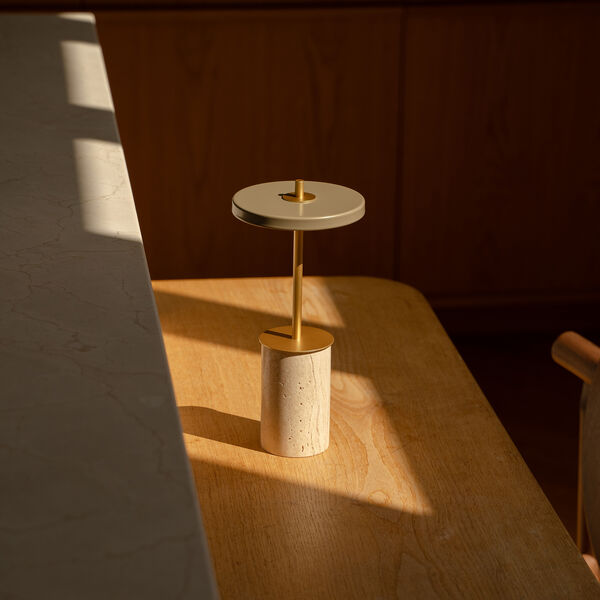 Asteria Move Mini Portable Lamp, clay travertine brass, UMAGE