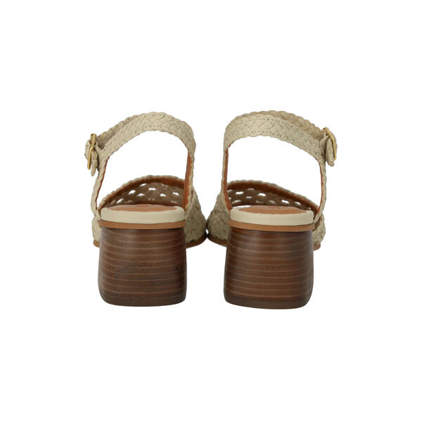 H&aring;ndflettet sandal med skulpturel h&aelig;l, buttermilk, ANGULUS