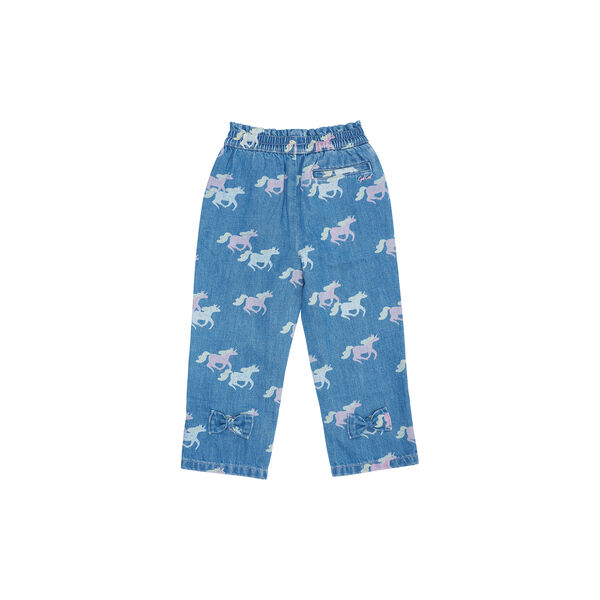 Organic Pants w. Frill Waist & Unicorn Print, indigo blue washed w. unicorn, Copenhagen Colors Organics