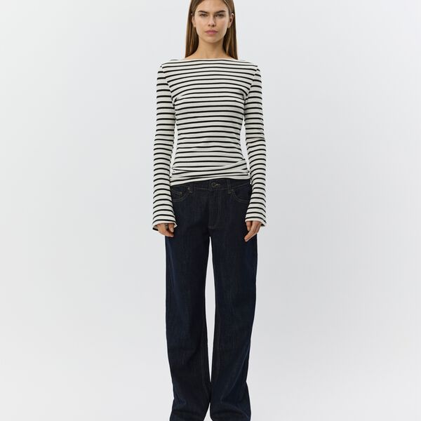 CeceSW Boat-Neck Long-Sleeve T-Shirt, white black striped, Sofie Schnoor