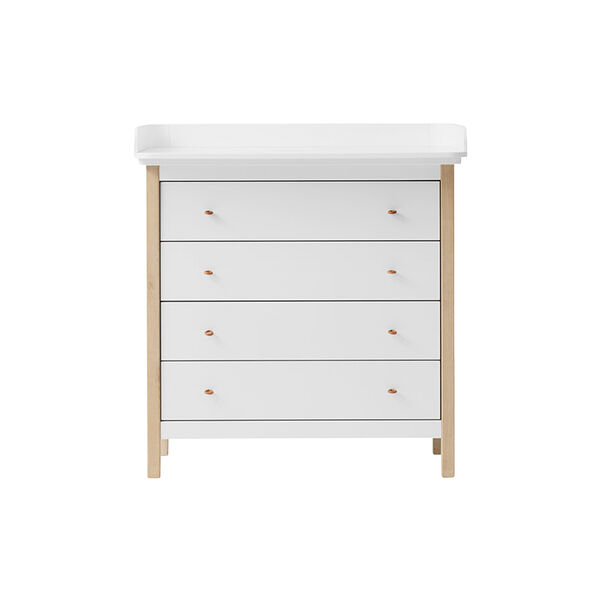 Wood puslekommode 4 skuffer, hvid/eg, Oliver Furniture