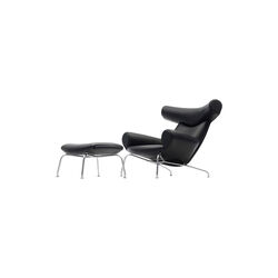 EJ 100 Ox Chair l&aelig;nestol med skammel, sort/aluminium, Fredericia Furniture