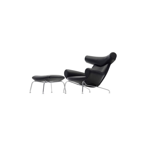 EJ 100 Ox Chair l&aelig;nestol med skammel, sort/aluminium, Fredericia Furniture