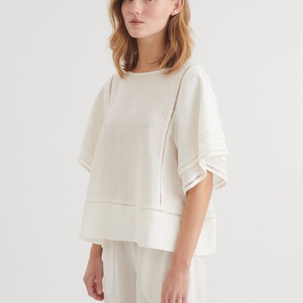 Carina SS Blouse, bright white, Basic Apparel