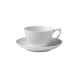 Hvid Riflet kop med underkop 28 cl, Royal Copenhagen