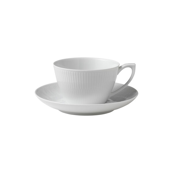Hvid Riflet kop med underkop 28 cl, Royal Copenhagen