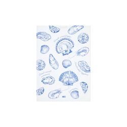 Shell Printed Organic Cotton Kitchen Towel, white/blue, Lexington