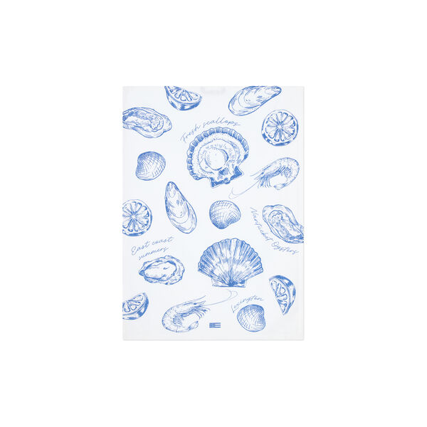 Shell Printed Organic Cotton Kitchen Towel, white/blue, Lexington