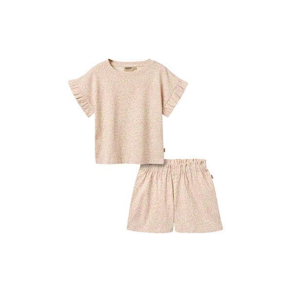 Set T-shirt & Shorts Ally, coral flowers, Wheat