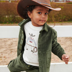 LS T-Shirt w. Cowboy Print & Embroidery, cream, Copenhagen Colors Organics