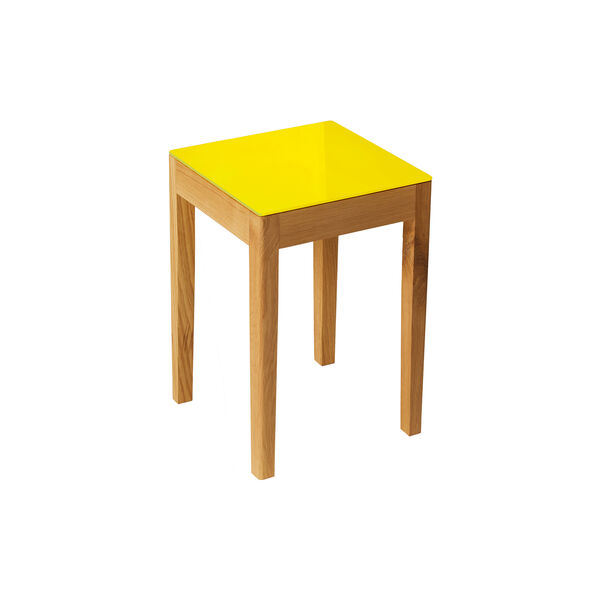 Stool/Side Table, canary yellow/oiled oak, a seat in Siena