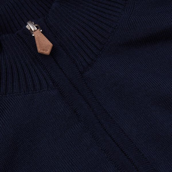Sweater Knitted Half Zip Merino Wool, navy, Stenströms