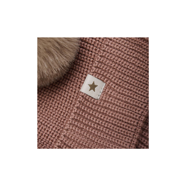 Beanie Wool Knit Pompoms, burlwood, HUTTEliHUT