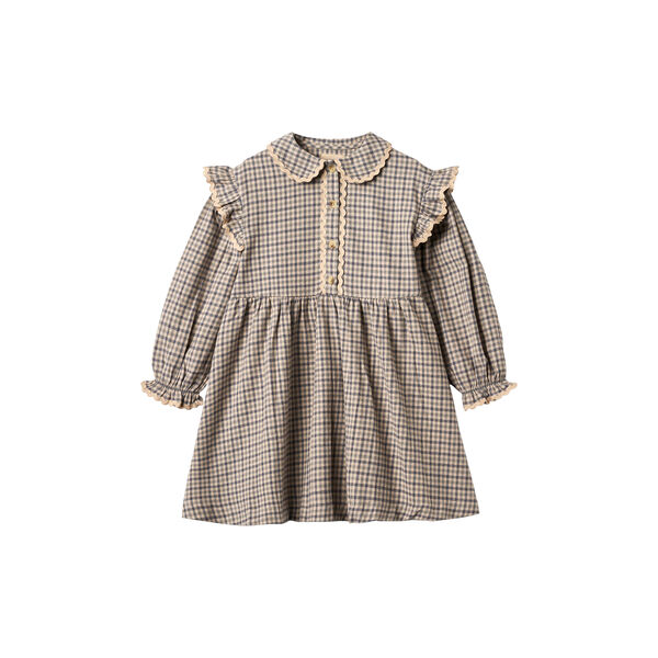 Dress L/S Alissa, blue check, Wheat