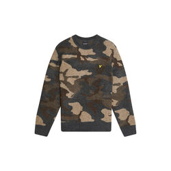 Brushed Camouflage Crew Neck Jumper, black steel, Lyle & Scott