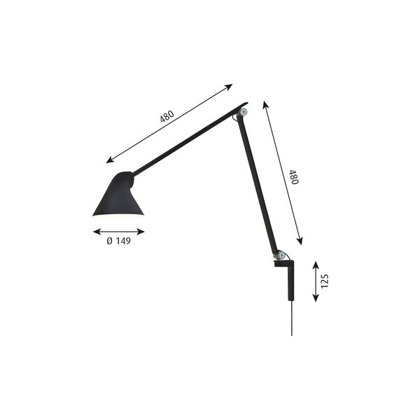 NJP lang v&aelig;glampe, sort, Louis Poulsen