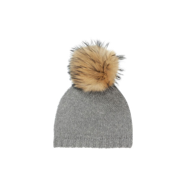 Cashmere Hat with Pom Pom, grey mélange, VER de TERRE