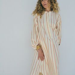 Louise Shirt Dress, sand/orange stripe, LA RŌUGE