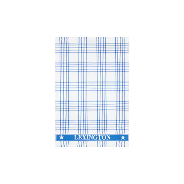 Checked Org Cotton Terry Kitchen Towel, white/blue, Lexington