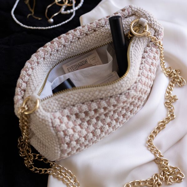 Strikket Clutch Kæde Multi, beige-rose-brown Strikket Clutch Kæde Multi, beige-rose-brown, By LOHN