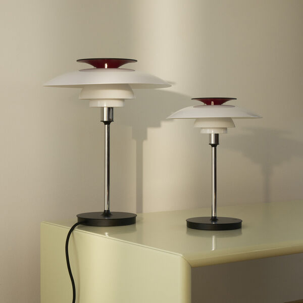 PH 80 bordlampe, opal white/high lustre chrome plated, Louis Poulsen