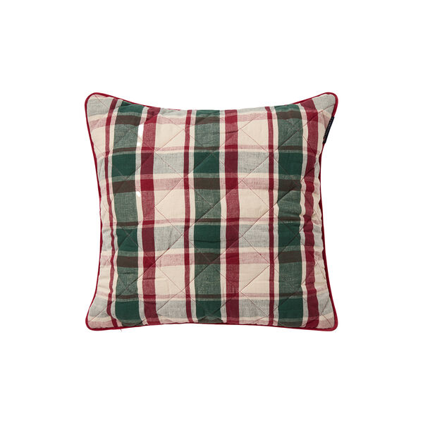 Quilted Checked Pillow Cover, green/red/beige, Lexington